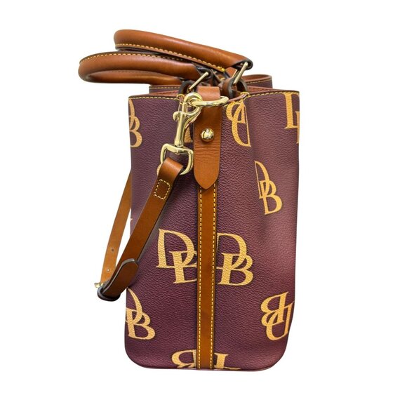 Dooney & Bourke Monogram Burgundy Leather Shoulder Bag With Adjustable Strap - Picture 4 of 10